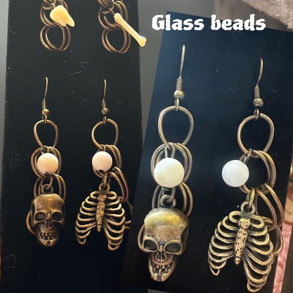 Vintage Skull and Ribcage Earrings with Gold Accents